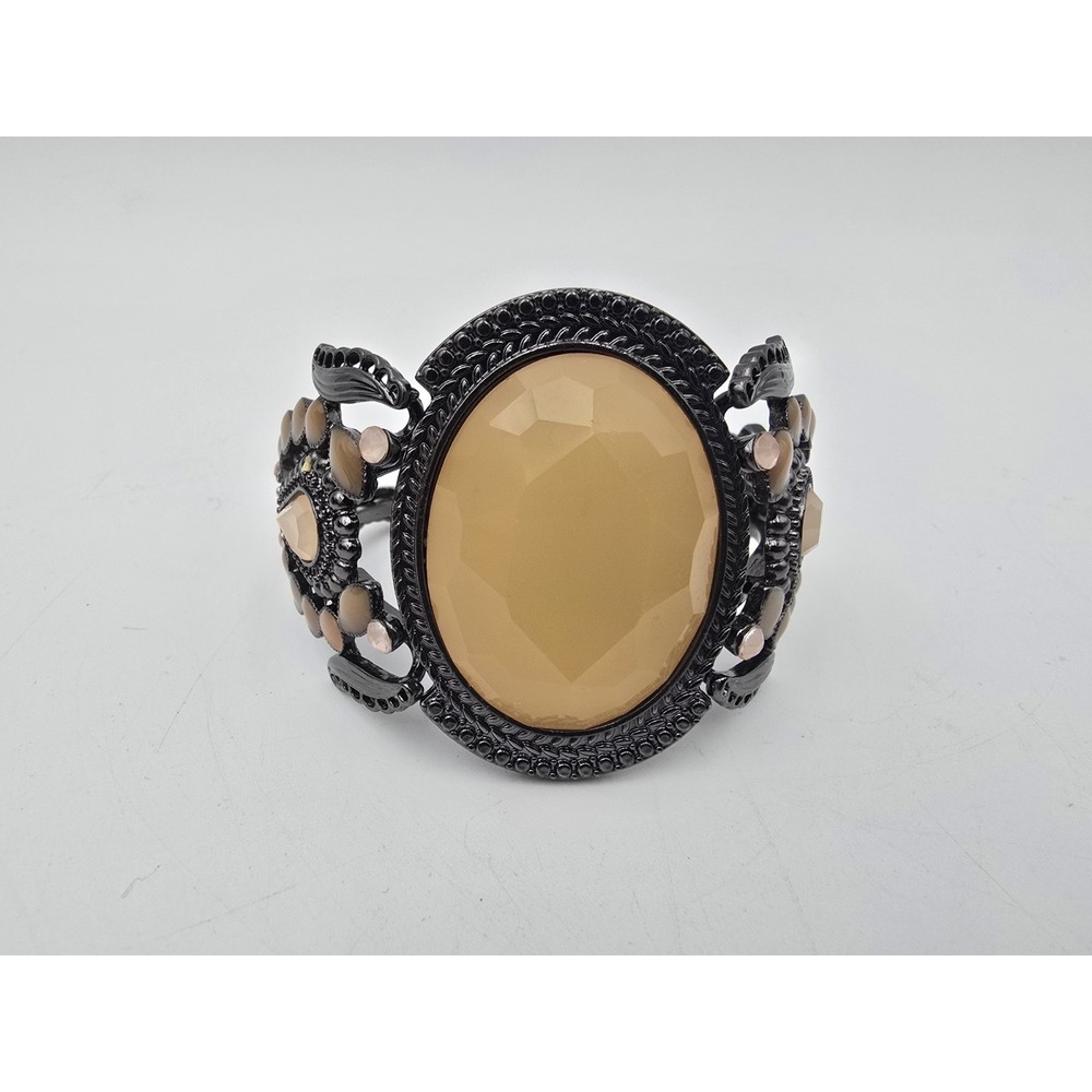 Statement Cuff Hinged Bracelet ‎ Large Champagne Faceted Acrylic Rhinestone